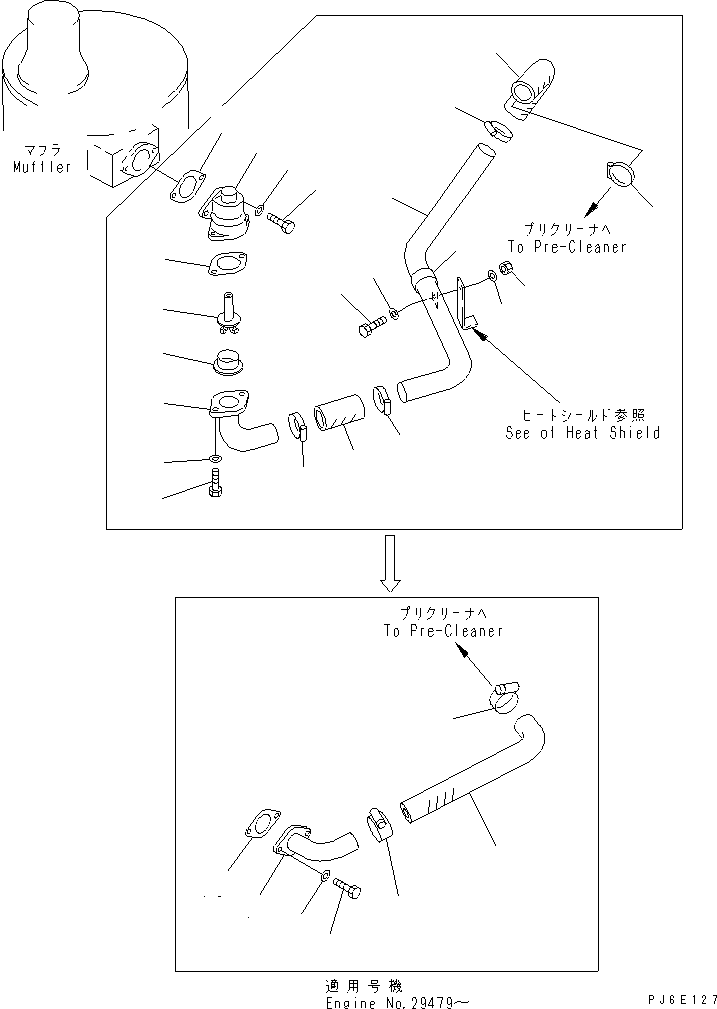 Komatsu parts book diagram for SA6D140E-2B-7 S/N 22537-UP: EJECTOR PIPING(#26673-)