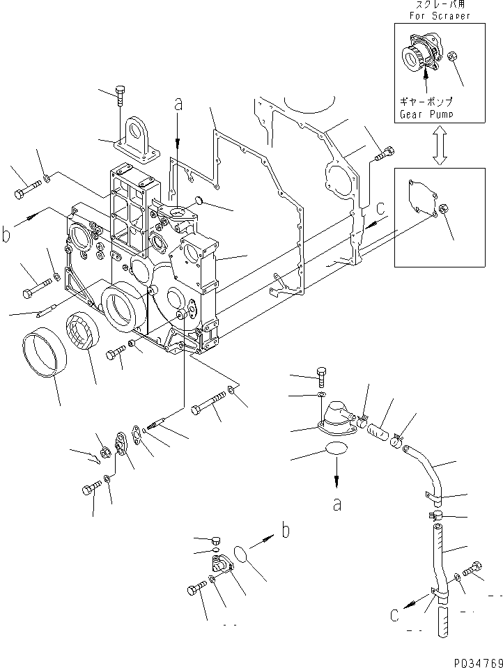 Komatsu parts book diagram for SA6D140E-2B-7 S/N 22537-UP: FRONT COVER(#22537-25748)
