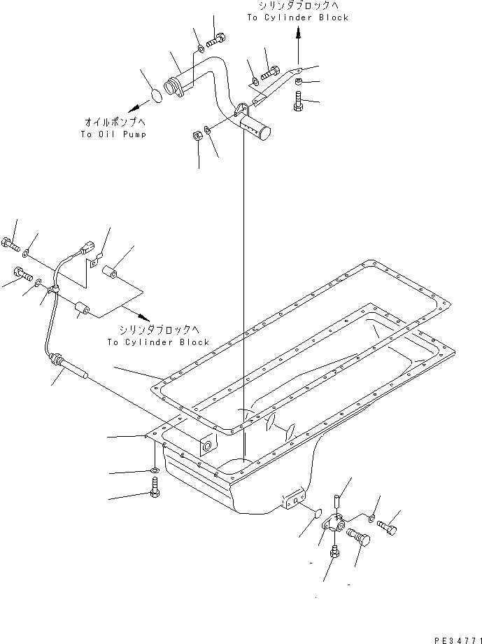 Komatsu parts book diagram for SA6D140E-2B-7 S/N 22537-UP: OIL PAN AND SUCTION TUBE (COLD TERRAIN SPEC.) (ELECTRICAL COOLANT HEATER SPEC.)