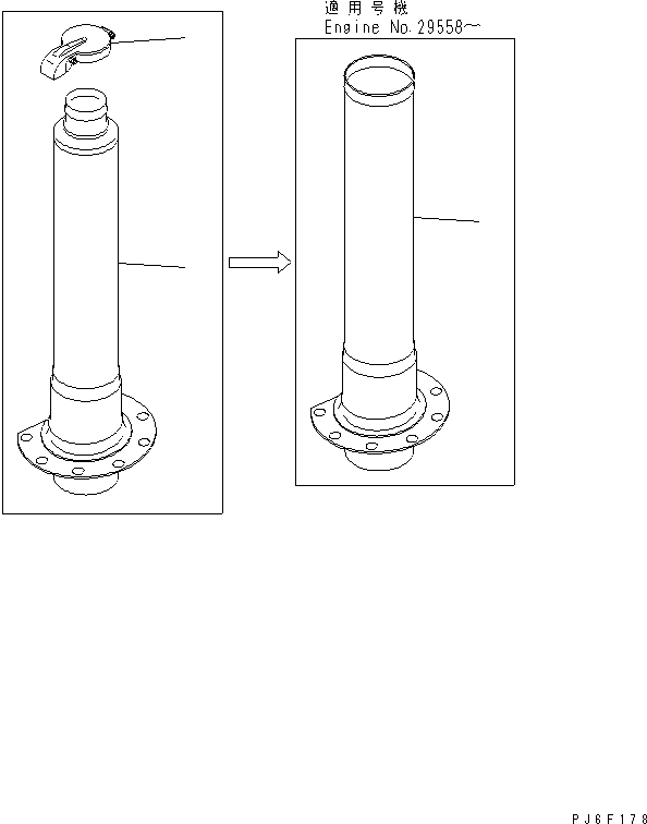 Komatsu parts book diagram for SA6D140E-2B-7 S/N 22537-UP: SERVICE PARTS (EXHAUST PIPE AND RAIN CAP)(#28116-)