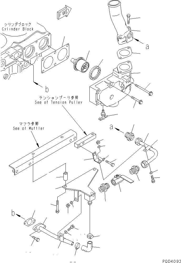 Engines Komatsu / SA6D140-2C-G S/N 22537-UP(sa6d14yc) / THERMOSTAT HOUSING AND BYPASS PIPING(#25748-29347)(031110 : A5010-B4F2)