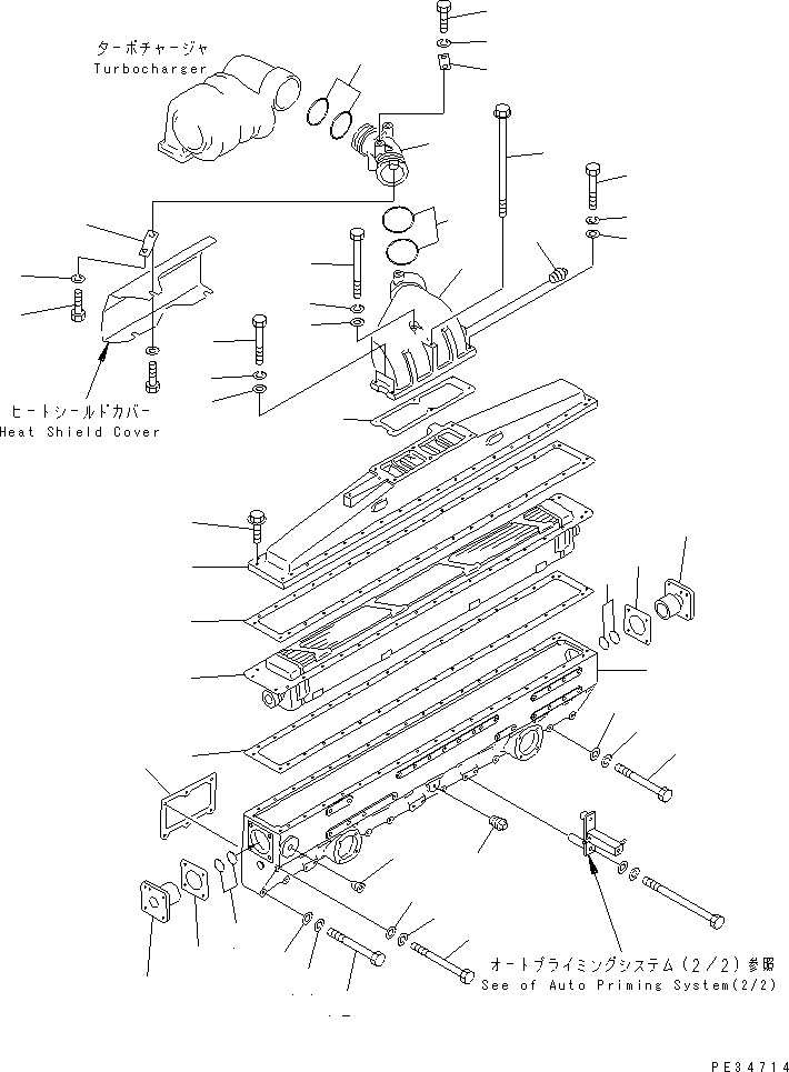 Komatsu parts book diagram for SA6D170E-2A S/N 17353-UP: AIR INTAKE MANIFOLD AND AFTER COOLER