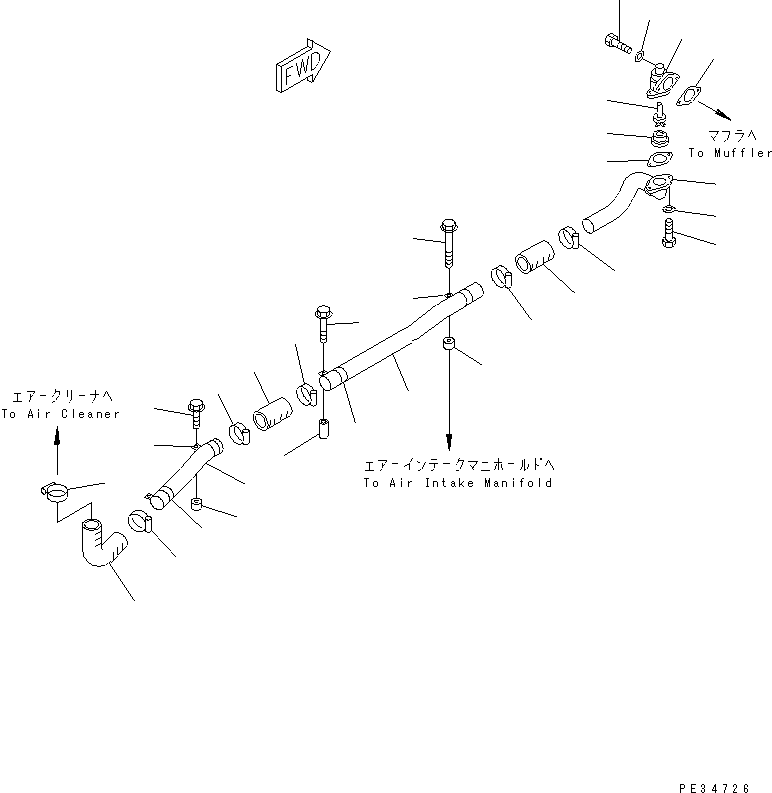 Komatsu parts book diagram for SA6D170E-2A S/N 17353-UP: MUFFLER EJECTOR PIPING (AIR INTAKE IN HOOD SPEC.)(#17353-20091)