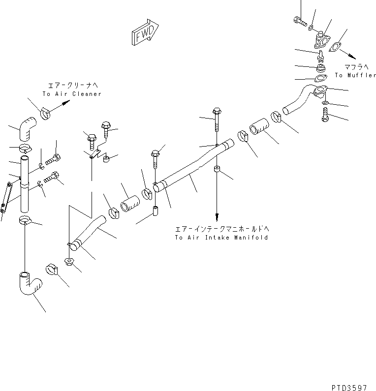 Komatsu parts book diagram for SA6D170E-2A S/N 17353-UP: MUFFLER EJECTOR PIPING (AIR INTAKE ON HOOD SPEC.)(#18083-20091)