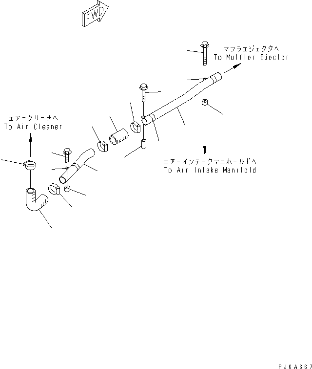 Komatsu parts book diagram for SA6D170E-2A S/N 17353-UP: MUFFLER EJECTOR PIPING (AIR INTAKE IN HOOD SPEC.)(#20092-)