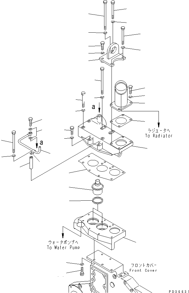 Komatsu parts book diagram for SA6D170E-2C S/N 17353-UP: THERMOSTAT HOUSING(#17360-)