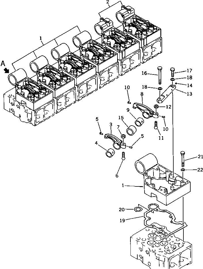 Komatsu parts book diagram for SA6D170-B-1E S/N 11452-UP: ROCKER ARM AND HOUSING