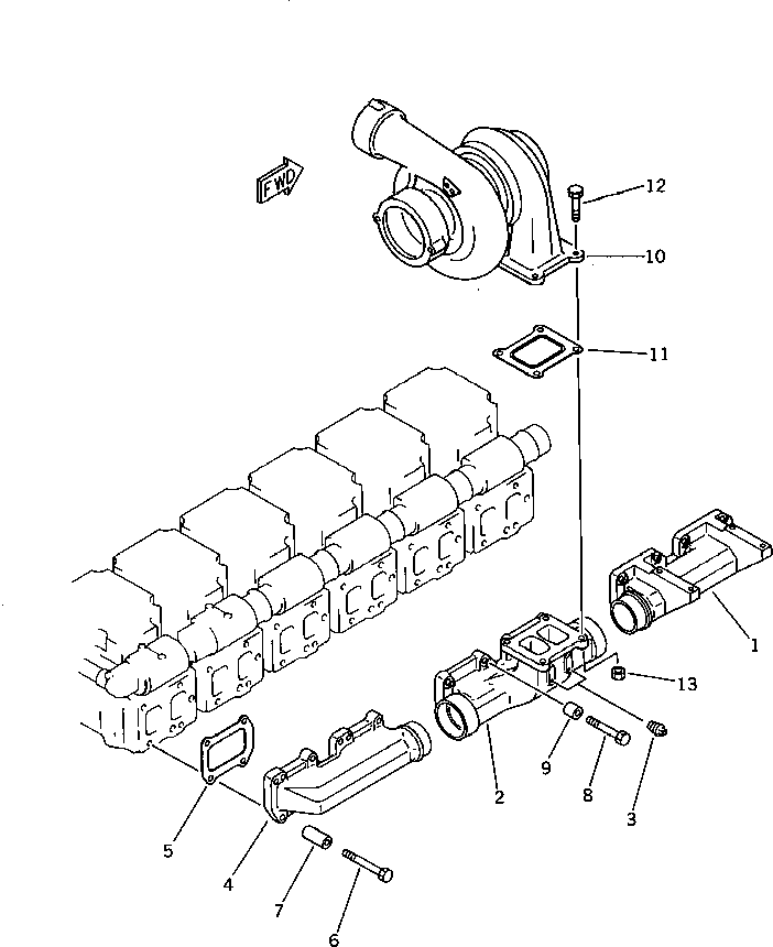 Komatsu parts book diagram for SA6D170-B-1E S/N 11452-UP: EXHAUST MANIFOLD AND TURBOCHARGER
