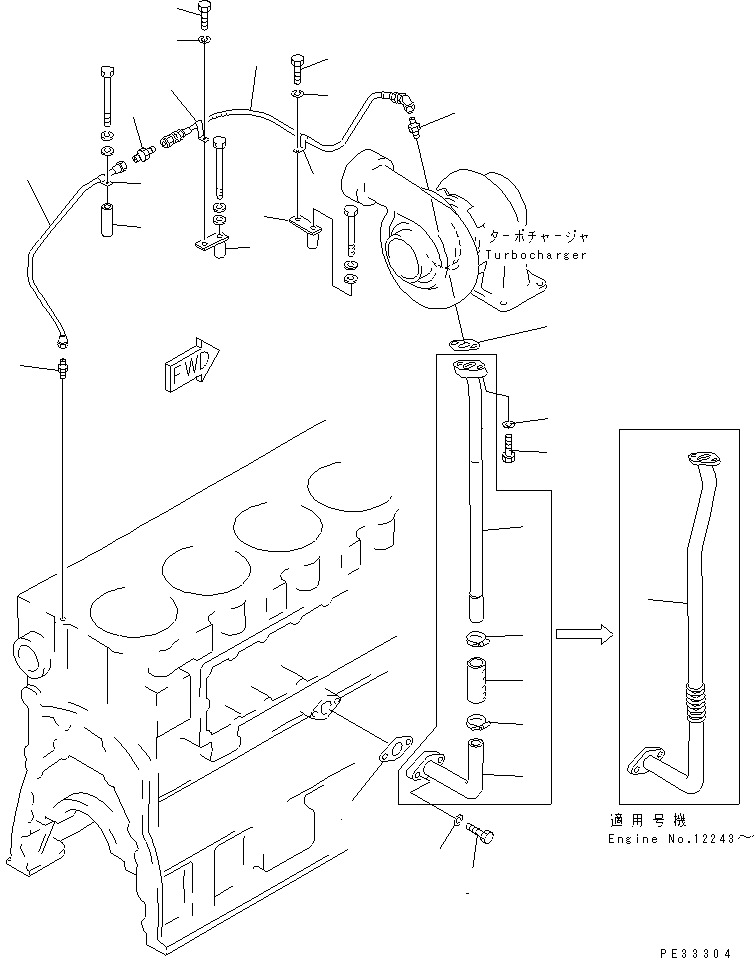 Komatsu parts book diagram for SA6D170-B-1F S/N 11763-UP: TURBOCHARGER LUBRICATING OIL PIPING(#11763-12494)
