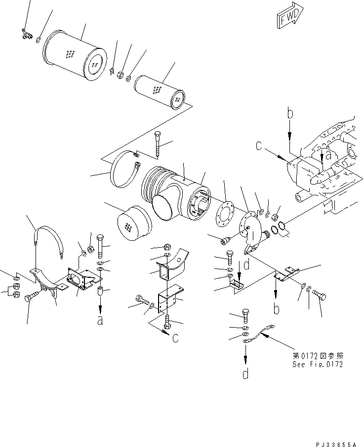 Komatsu parts book diagram for SA6D170-B-1J-R S/N 13551-UP (-50cent. SPEC.): AIR CLEANER AND MOUNTING (COLD WEATHER (B) SPEC.)
