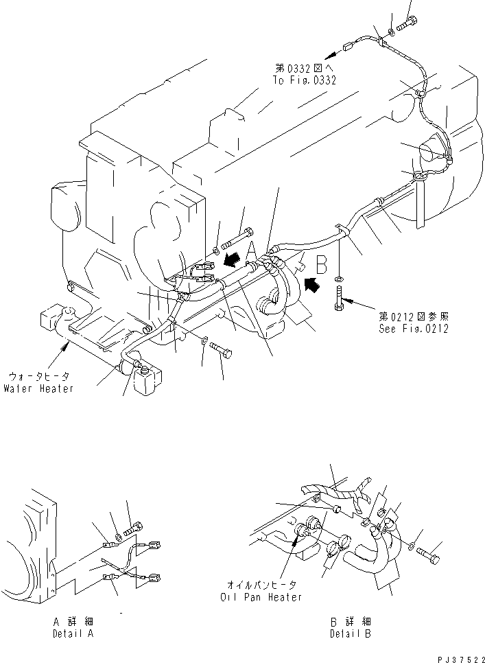 Komatsu parts book diagram for SA6D170-B-1J-R S/N 13551-UP (-50cent. SPEC.): WATER HEATER WIRING (COLD WEATHER (B) SPEC.)