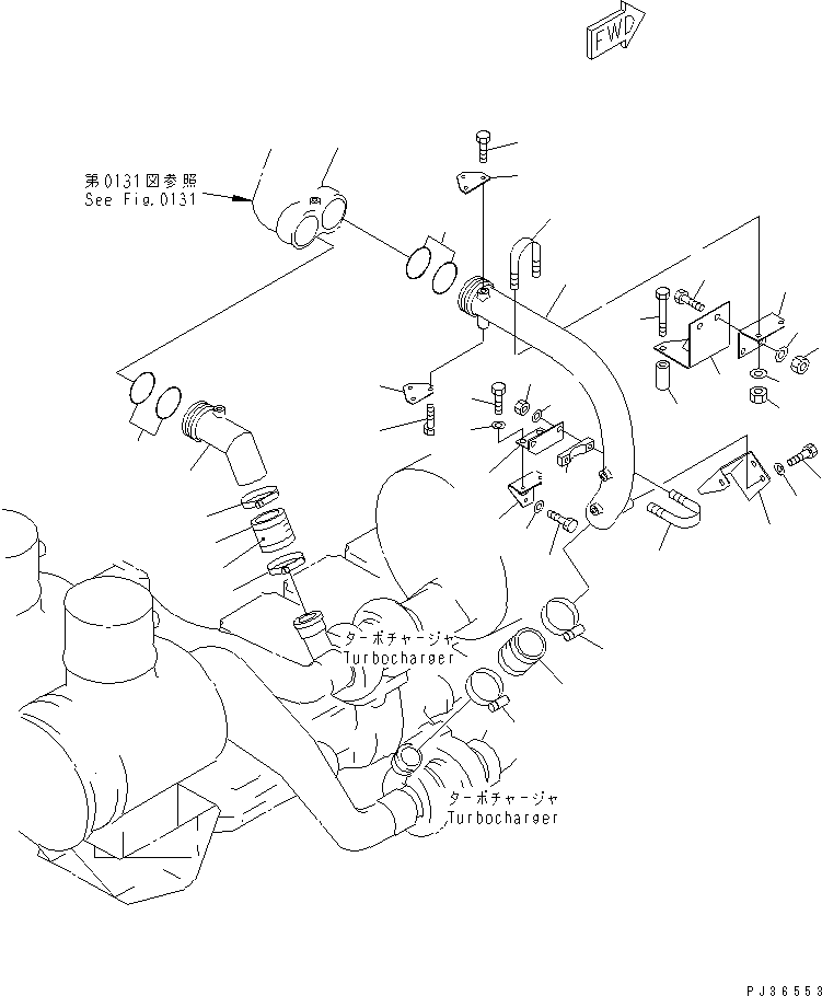 Komatsu parts book diagram for SA6D170-A-1Q-H S/N 13144-UP: EXHAUST MANIFOLD AND TURBOCHARGER (2/2)