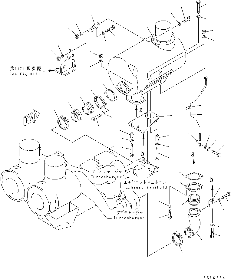Komatsu parts book diagram for SA6D170-A-1Q-H S/N 13144-UP: MUFFLER AND MOUNTING(#13144-14925)