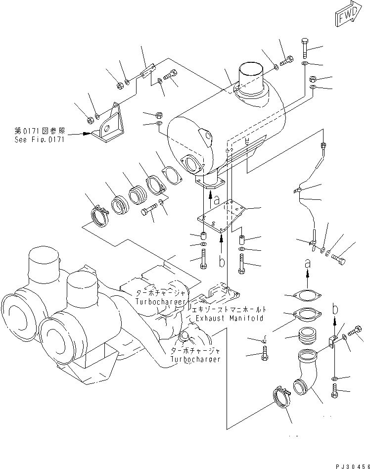 Komatsu parts book diagram for SA6D170-A-1Q-H S/N 13144-UP: MUFFLER AND MOUNTING(#14926-)