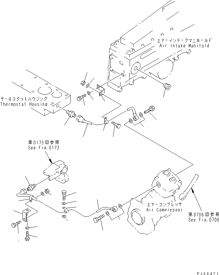 Komatsu parts book diagram for SA6D170-A-1Q-H S/N 13144-UP: AIR COMPRESSOR PIPING (1/3) (EXTREME COLD TERRAIN SPEC.)(#15320-)