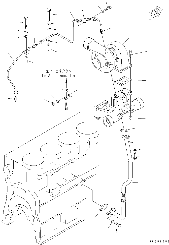 Komatsu parts book diagram for SA6D170-B-1F-7 S/N 10001-UP: TURBOCHARGER MOUNTING AND LUBRICATOR(#15701-)