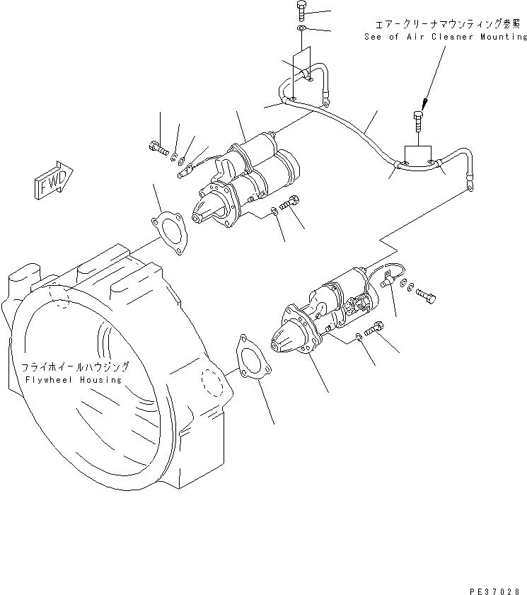 Komatsu parts book diagram for SA6D170-B-1F-7 S/N 10001-UP: STARTING MOTOR MOUNTING (11KW) (COLD TERRAIN SPEC.)(#15701-)
