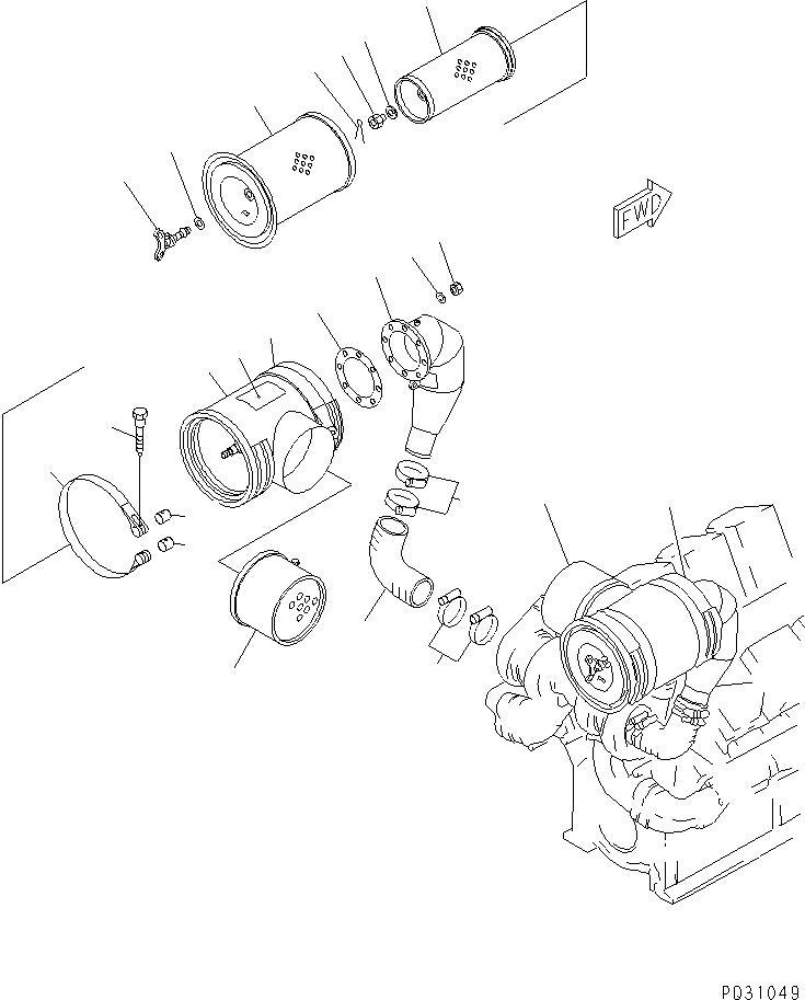 Komatsu parts book diagram for SA8V170-1C S/N 10040-UP: AIR CLEANER AND MOUNTING