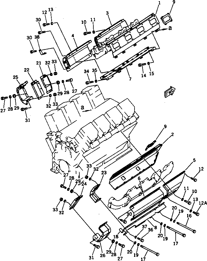Komatsu parts book diagram for SA8V170-1C S/N 10040-UP: EXHAUST MANIFOLD COVER (1/2)