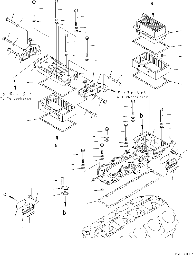 Engines Komatsu / SA8V170-1B S/N 10007-UP(sa8v172r) / AIR INTAKE MANIFOLD AND AFTER COOLER(#10339-)(030050 : 0131A)