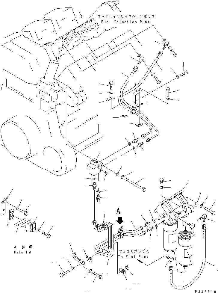 Komatsu parts book diagram for SA8V170-1B S/N 10007-UP: FUEL FILTER AND PIPING(#10196-10425)