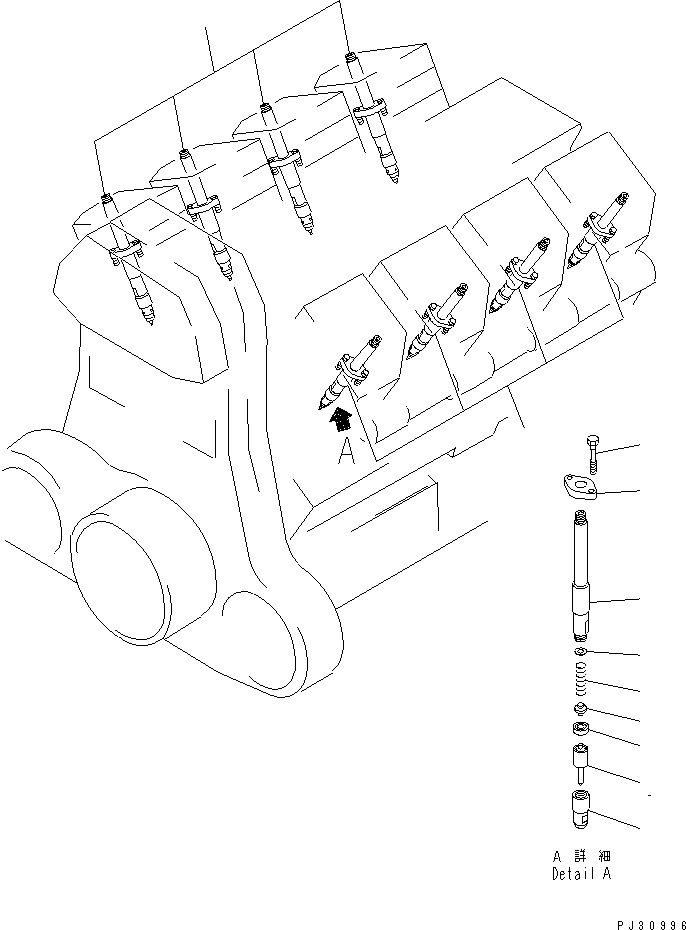 Komatsu parts book diagram for SA8V170-1B S/N 10007-UP: FUEL NOZZLE AND SPILL PIPE