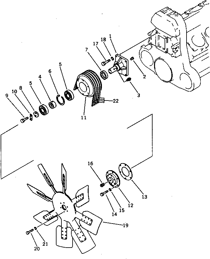 Komatsu parts book diagram for SA8V170-1B S/N 10007-UP: COOLING FAN AND FAN DRIVE