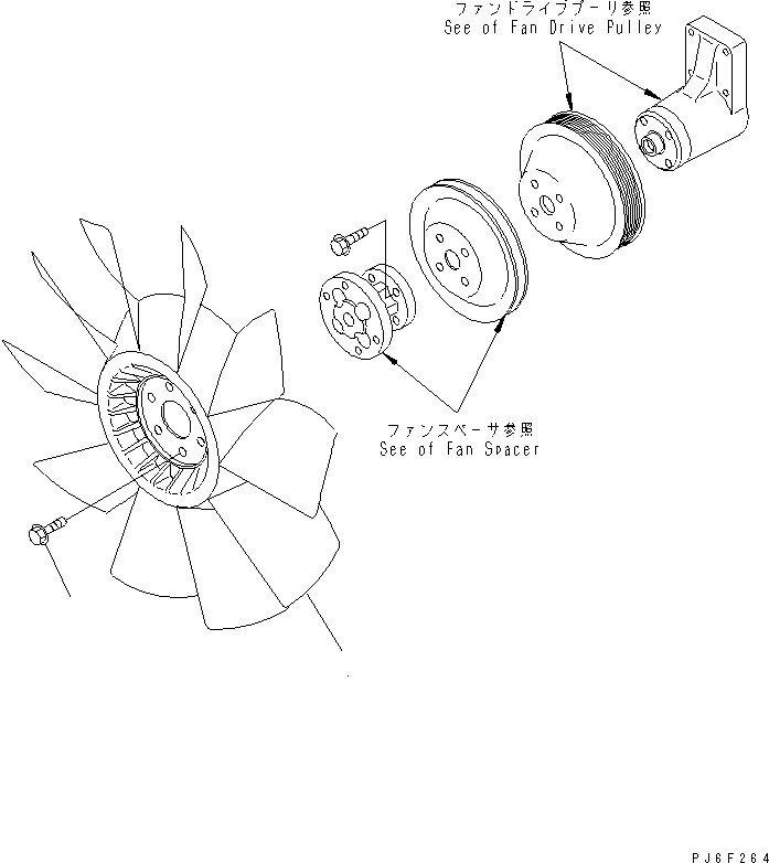 Komatsu parts book diagram for SAA4D102E-2E-4 S/N 26274903-UP: COOLING FAN(#26304081-)