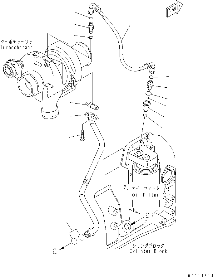 Komatsu parts book diagram for SAA4D102E-2G-4 S/N 26274903-UP: TURBOCHARGER OIL PIPING(#26317765-)