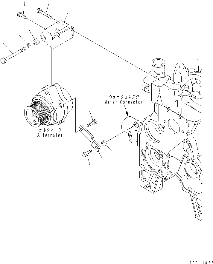 Komatsu parts book diagram for SAA4D102E-2G-4 S/N 26274903-UP: ALTERNATOR SUPPORT (FOR 35A¤60A ALTERNATOR)(#26317765-)