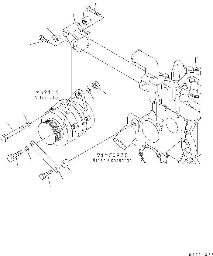Komatsu parts book diagram for SAA4D102E-2G-4 S/N 26274903-UP: ALTERNATOR MOUNTING (FOR 35A¤ 60A ALTERNATOR) (SANDY AND DUSTY SPEC.) (STOCKBREEDING SPEC.)(#26333506-)