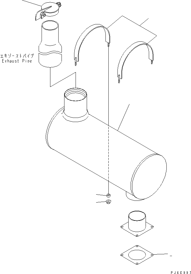 Komatsu parts book diagram for SAA6D140E-3D-8 S/N 110003-UP (Rear Engine): MUFFLER (FOR PC1800-6)(#110134-)