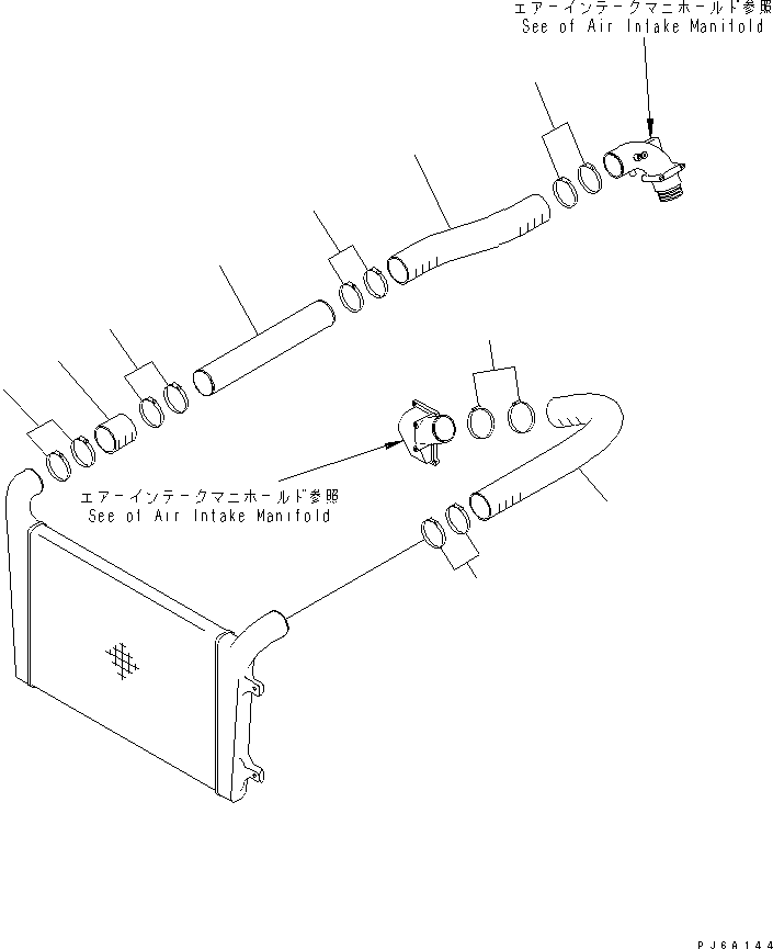 Komatsu parts book diagram for SAA6D140E-3D-8 S/N 110003-UP (Rear Engine): AFTER COOLER RELATED PARTS (CHASSIS MOUNT)(#110134-)