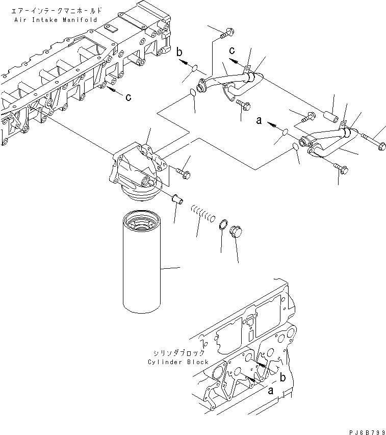 Komatsu parts book diagram for SAA6D140E-3J-1 S/N 111534-UP: OIL FILTER AND PIPING(#110003-)
