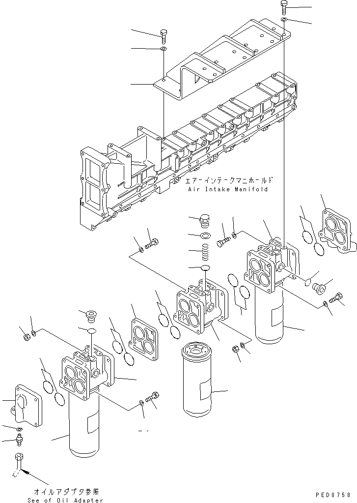 Engines Komatsu / SAA6D140E-2B-8 S/N 22537-UP(saa6d0lr) / OIL FILTER (WITH OIL BY-PASS FILTER)(#22885-)(030700 : A3110-B4C7)