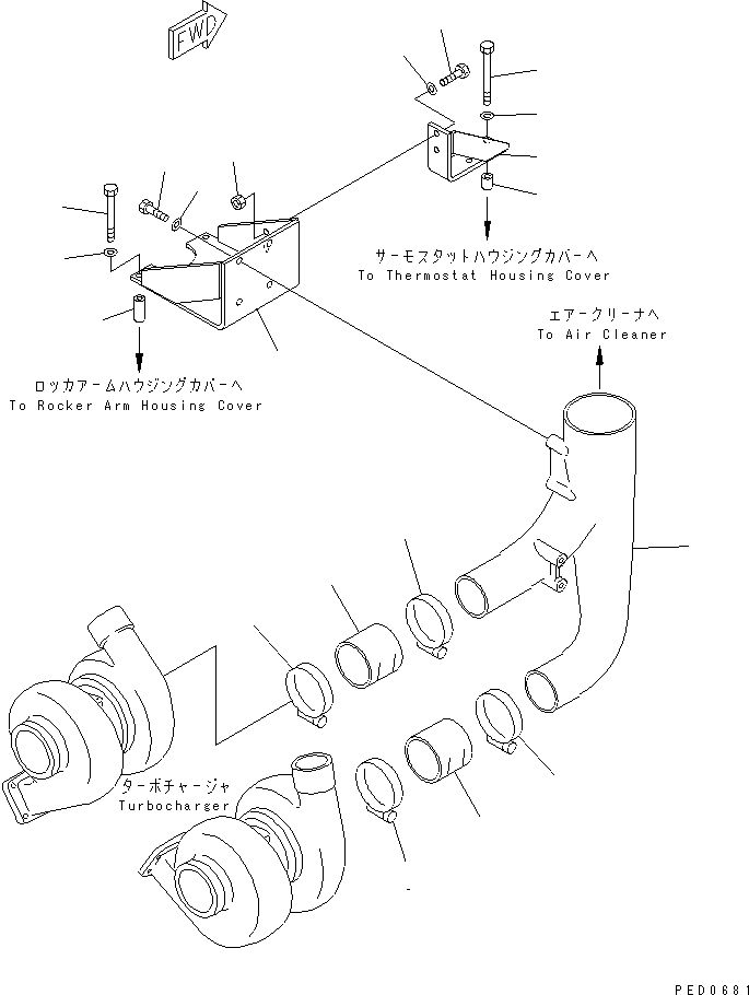 Komatsu parts book diagram for SAA6D170E-2A S/N 17389-UP: AIR CLEANER PIPING