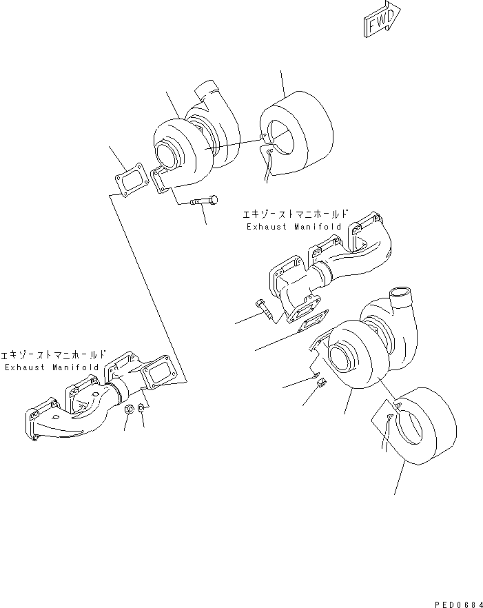 Komatsu parts book diagram for SAA6D170E-2A S/N 17389-UP: TURBOCHARGER MOUNTING(#17389-19205)