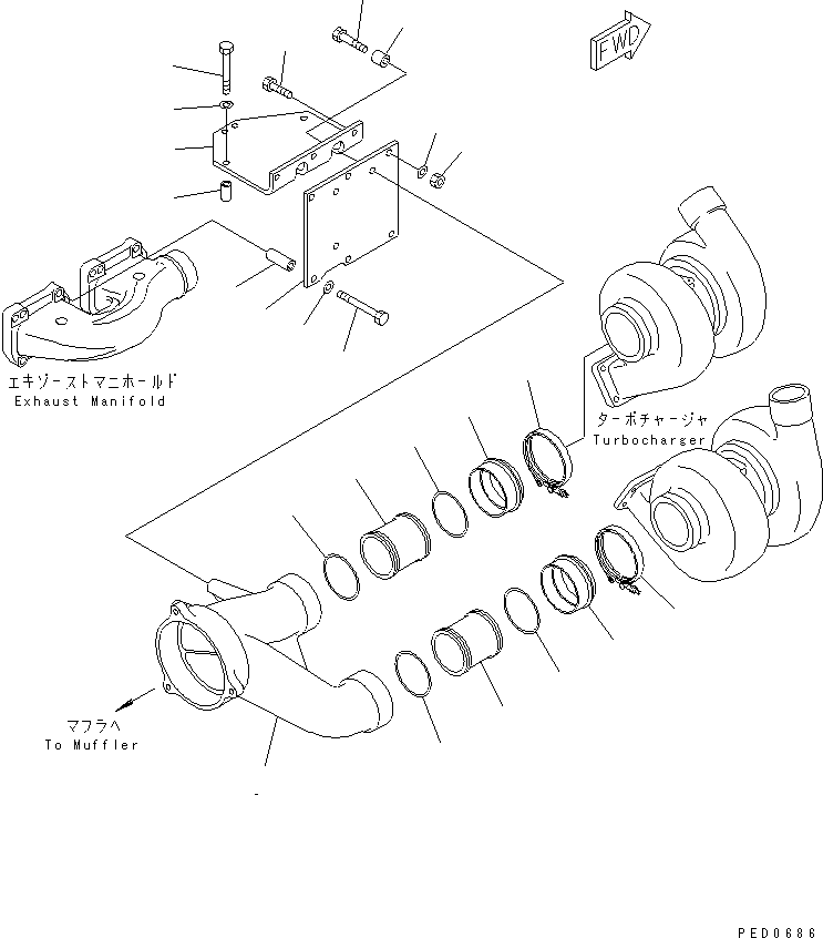 Komatsu parts book diagram for SAA6D170E-2A S/N 17389-UP: EXHAUST CONNECTOR