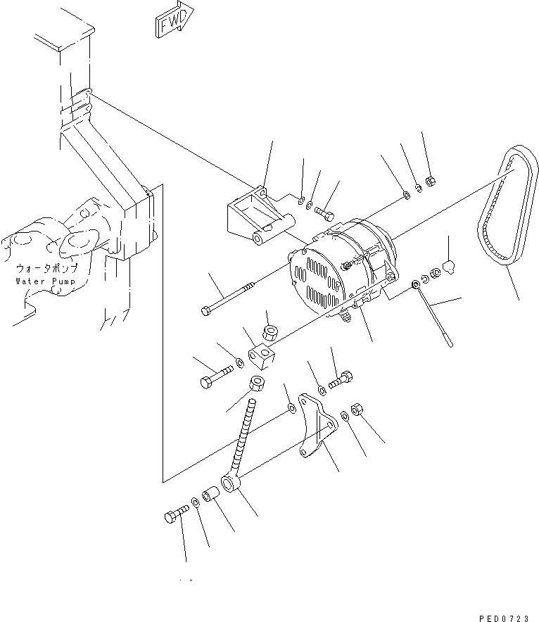 Komatsu parts book diagram for SAA6D170E-2A S/N 17389-UP: ALTERNATOR MOUNTING (50A)