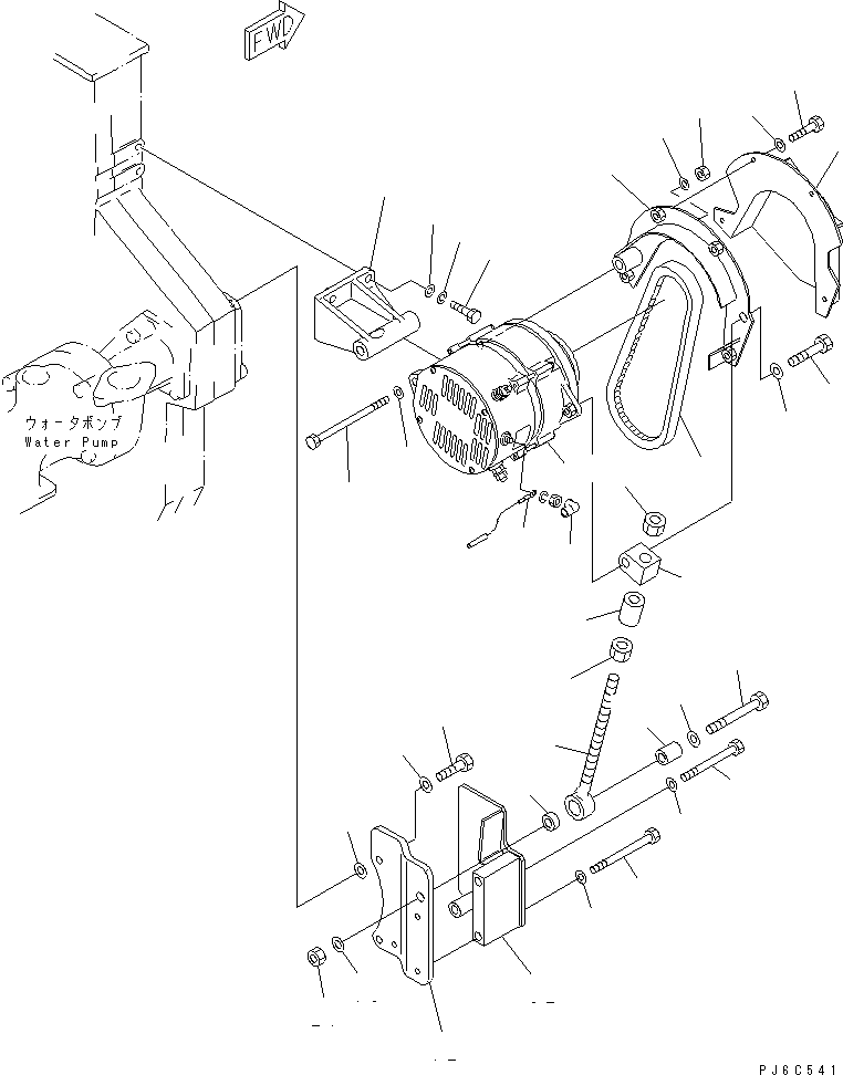 Komatsu parts book diagram for SAA6D170E-2A S/N 17389-UP: ALTERNATOR MOUNTING (50A) (WITH SAFETY COVER)(#20845-)