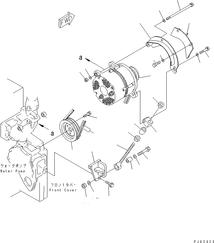 Komatsu parts book diagram for SAA6D140E-3G S/N 110003-UP: ALTERNATOR MOUNTING (50A)