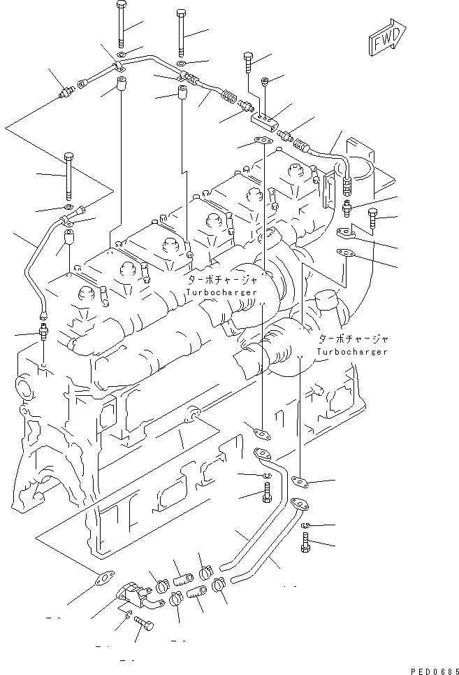 Engines Komatsu / SAA6D170E-2A S/N 17389-UP(saa6d17c) / TURBOCHARGER OIL PIPING(#17389-19205)(030200 : A1530-C6D9)