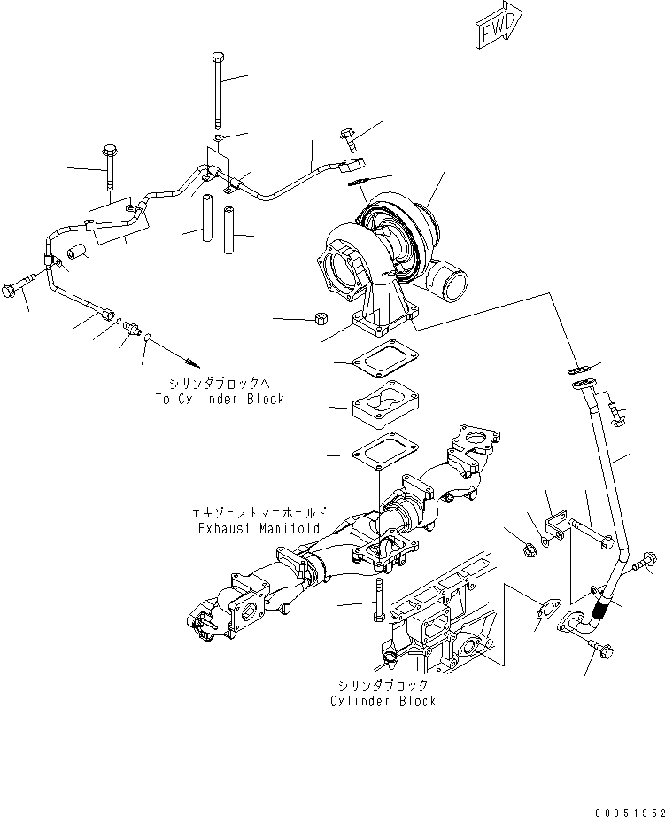 Komatsu parts book diagram for SAA6D125E-5F S/N 560001-UP: TURBOCHARGER MOUNTING AND LUBRICATING OIL PIPING(#560004-)