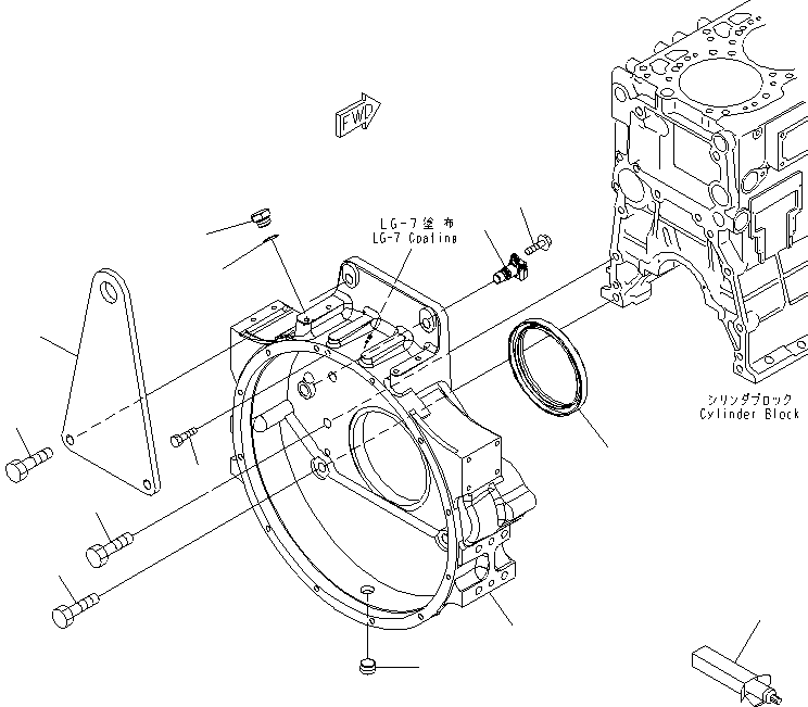 Komatsu parts book diagram for SAA6D125E-5F S/N 560001-UP: FLYWHEEL HOUSING(#560004-)