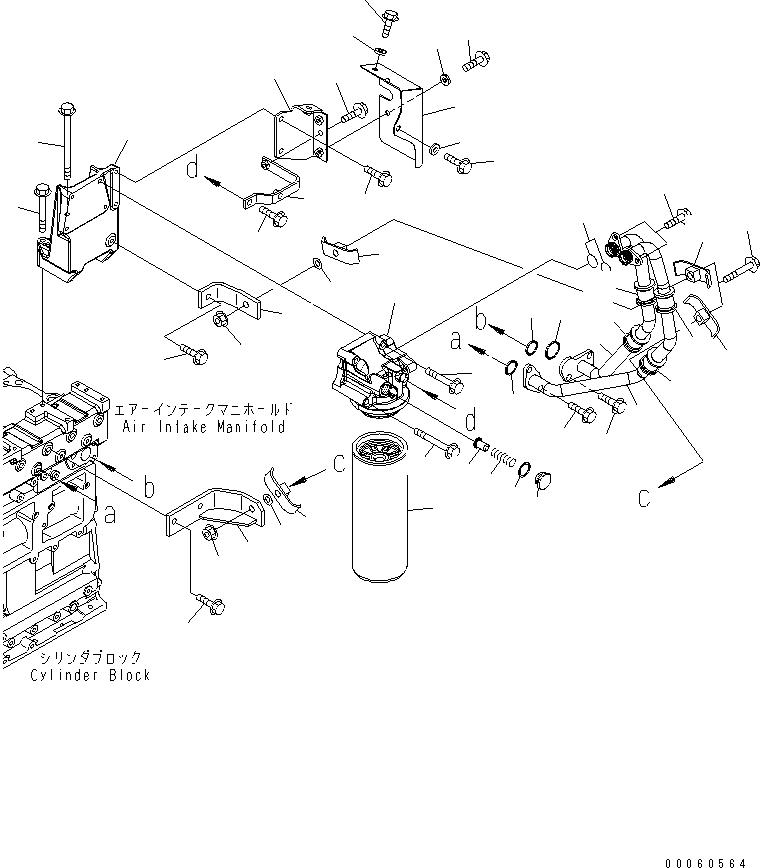 Komatsu parts book diagram for SAA6D125E-5F S/N 560001-UP: OIL FILTER AND PIPING(#562438-)