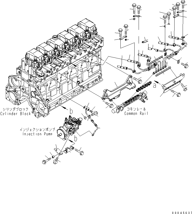 Komatsu parts book diagram for SAA6D125E-5F S/N 560001-UP: FUEL SUPPLY PIPING AND LUBRICATING OIL PIPING