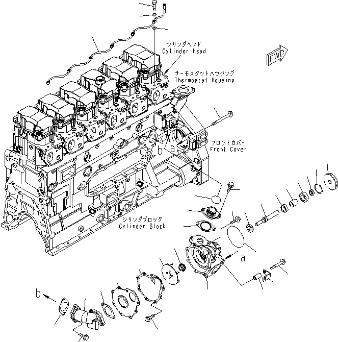 Komatsu parts book diagram for SAA6D125E-5F S/N 560001-UP: WATER PUMP MOUNTING AND AIR VENT(#560004-)