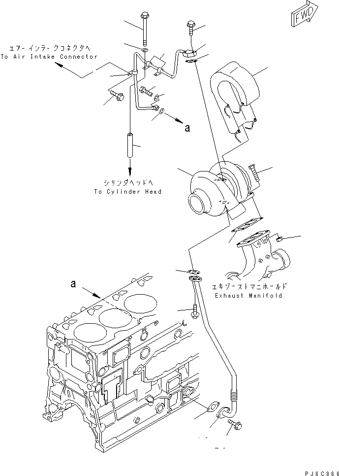 Komatsu parts book diagram for SAA6D125E-3A-8M S/N 310001-UP: TURBOCHARGER AND OIL PIPING