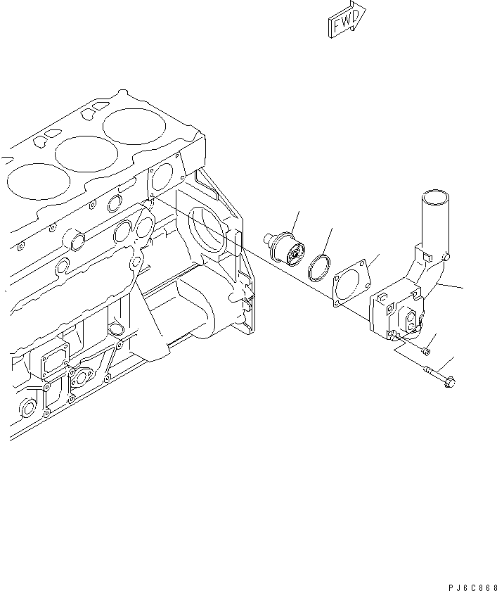 Komatsu parts book diagram for SAA6D125E-3A-8M S/N 310001-UP: THERMOSTAT AND THERMOSTAT HOUSING