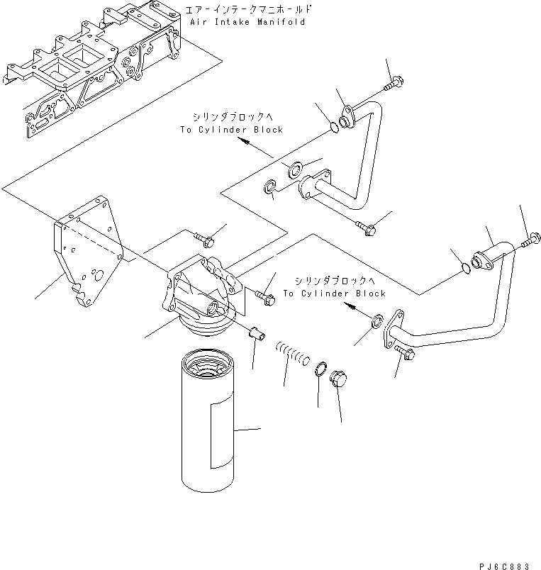 Komatsu parts book diagram for SAA6D125E-3A-8M S/N 310001-UP: OIL FILTER AND PIPING